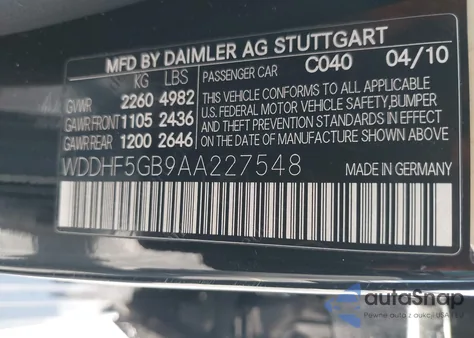 2010 Mercedes-Benz E-Class E 350 Luxury z USA, uszkodzony, nr VIN WDDHF5GB9AA227548